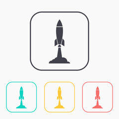 Starting rocket color icon set, vector illustration