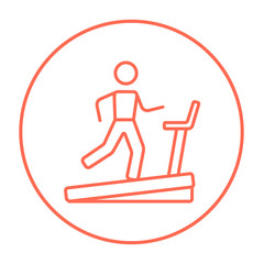 Man running on treadmill line icon.