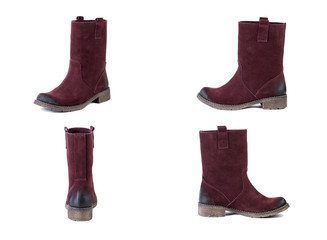 Collage of shoes women's shoes on a white background, red suede shoes