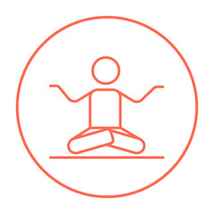 Man meditating in lotus pose line icon.