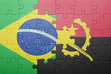puzzle with the national flag of angola and brazil © luzitanija