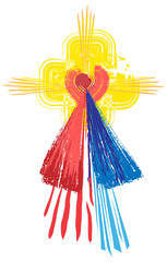 Naklejki  Artystyczny abstrakcyjny symbol akwarela Najświętszego Serca Jezusa Chrystusa i Bożego Miłosierdzia
