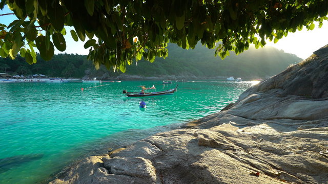 Tropical beach with boats Racha thailand