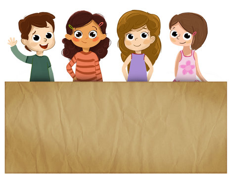 Grupo de ni&ntilde;os con cartel
