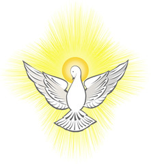 Obraz premium Holy Spirit symbol, dove with halo and light rays