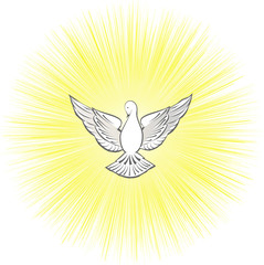 Holy Spirit symbol, dove with halo and light rays