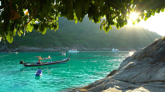Tropical beach with boats Racha thailand