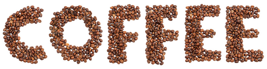 inscription of coffee from coffee beans isolated