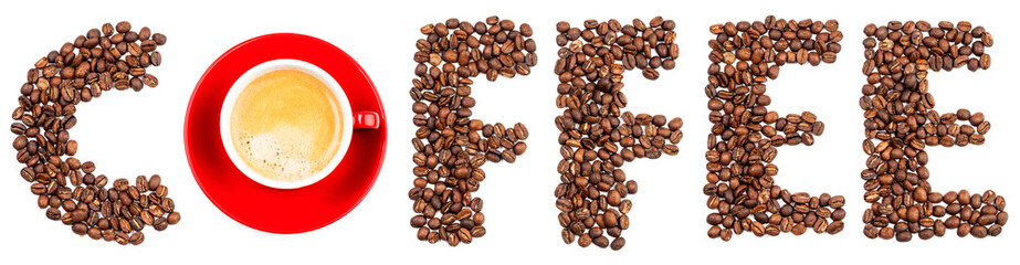 inscription of coffee from coffee beans isolated