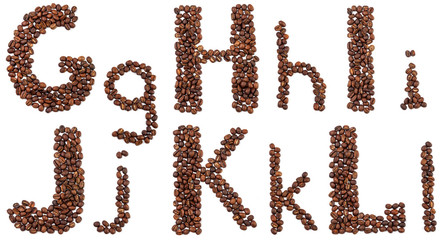 alphabet from coffee beans isolated