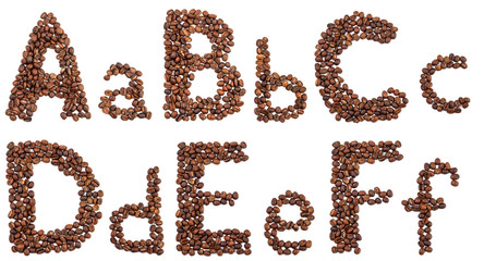 alphabet from coffee beans isolated