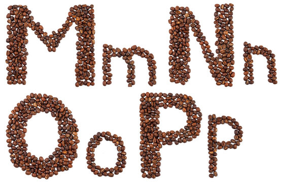 Fototapeta alphabet from coffee beans isolated