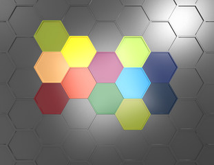 3d geometric background with colorful hexagons