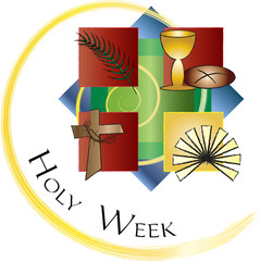 Holy Week- Palm Sunday to Easter Sunday. Color vector illustration.