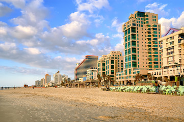Sand beach in the center of Tel Aviv, Israel