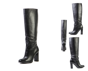 Collage of shoes Spring leather boots on a white background, women's Italian leather shoes