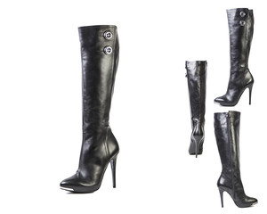 Collage of shoes Spring leather boots on a white background, women's Italian leather shoes