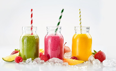Row of fruit drinks on ice