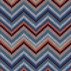 Style Seamless Knitted Pattern. Blue Brown White Orange Color Il
