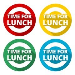 Time For Lunch icons set with long shadow