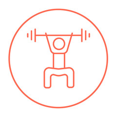 Man exercising with barbell line icon.