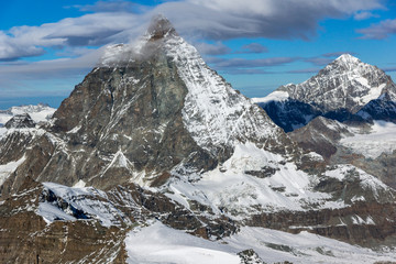 Obraz premium Winter panorama of mount Matterhorn, Canton of Valais, Alps, Switzerland 
