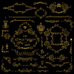 Calligraphic Royal Design Elements set.Gold Frames, Borders, Swi