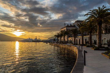 Sunset in marina Porto Montenegro, Tivat