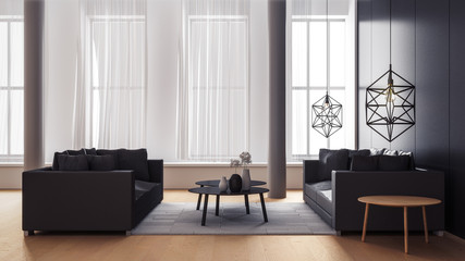 Modern  living room with blue wall / 3d render image