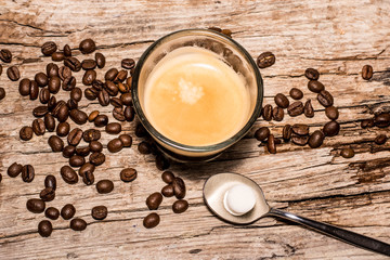 coffee cup on wood background