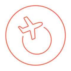 Travel by plane line icon.