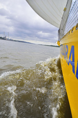 Sailing boat, horizontal background 