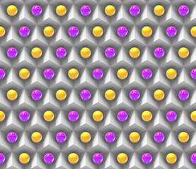 reflective yellow and purple spheres on an array of white cubes (seamless)