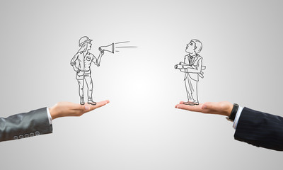 Caricatures of businessman and businesswoman