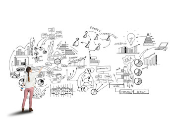 Girl sketching infographs