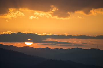Fototapeta na wymiar landscape of sunrise over mountains in the morning