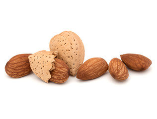 Almond nut in shell and shelled isolated on white background clo