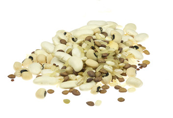 Mixed legumes with rice on white
