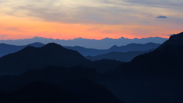 Fiery sunset from mountain pick