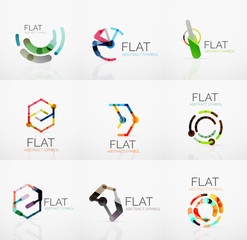 Logo collection - abstract minimalistic linear flat design. Business hi-tech geometric symbols, multicolored segments lines
