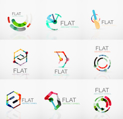 Logo collection - abstract minimalistic linear flat design. Business hi-tech geometric symbols, multicolored segments lines