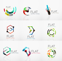 Logo collection - abstract minimalistic linear flat design. Business hi-tech geometric symbols, multicolored segments lines