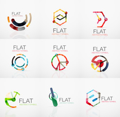 Logo collection - abstract minimalistic linear flat design. Business hi-tech geometric symbols, multicolored segments lines