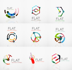 Logo collection - abstract minimalistic linear flat design. Business hi-tech geometric symbols, multicolored segments lines