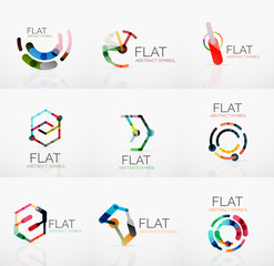 Logo collection - abstract minimalistic linear flat design. Business hi-tech geometric symbols, multicolored segments lines