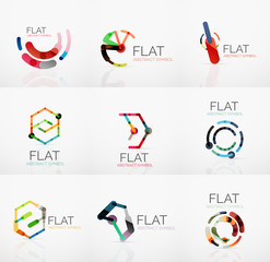 Logo collection - abstract minimalistic linear flat design. Business hi-tech geometric symbols, multicolored segments lines