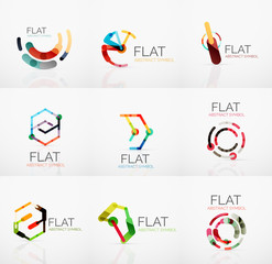 Logo collection - abstract minimalistic linear flat design. Business hi-tech geometric symbols, multicolored segments lines