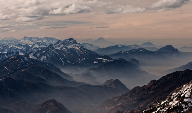 View from Hoellengebirge towards Salzburg, Austria