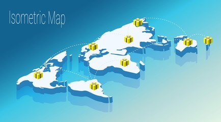 Map world isometric concept. 3d flat illustration