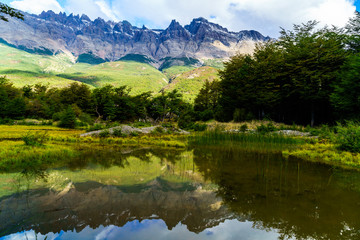 Fototapeta na wymiar Snow mountain and the reflection
